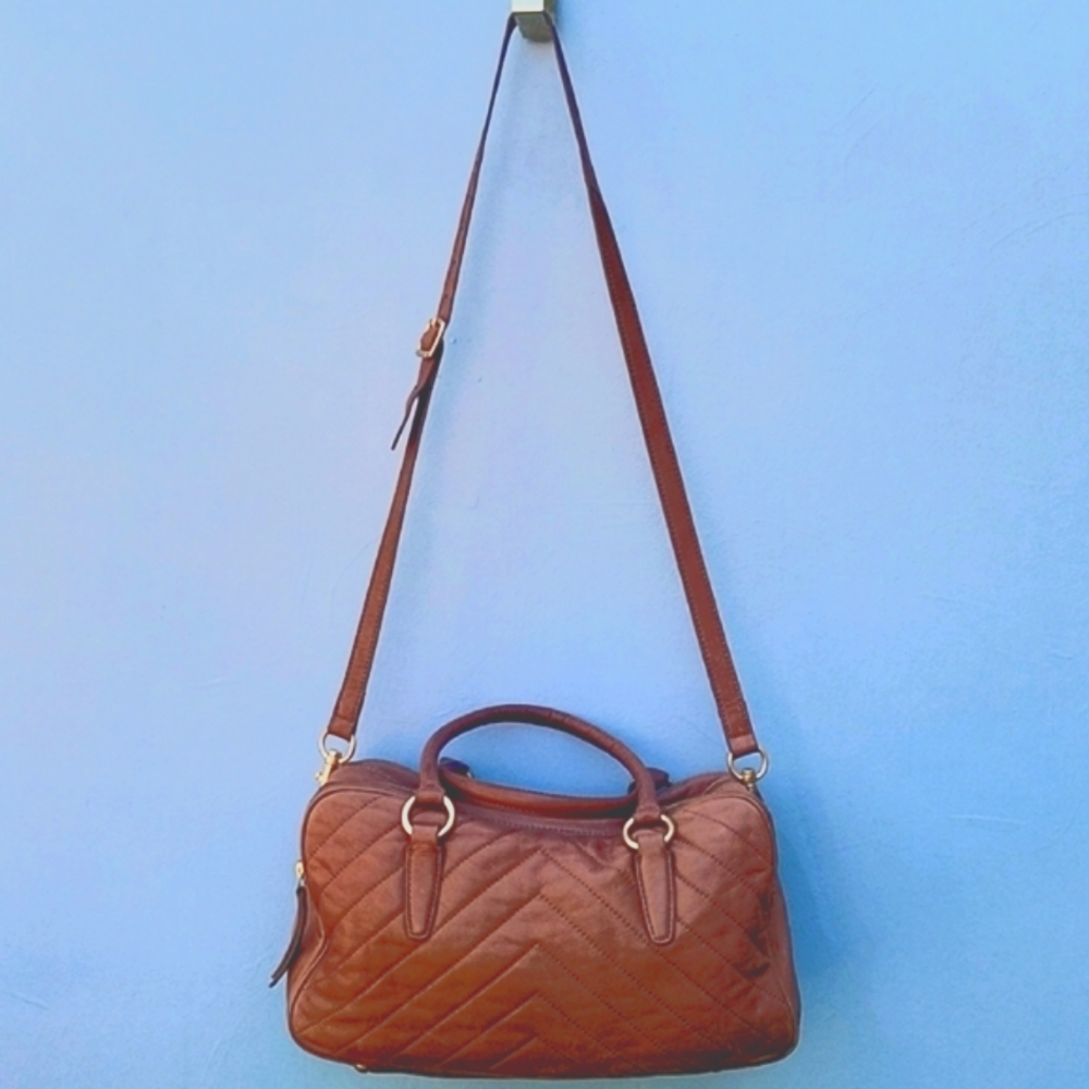 J.Crew Rhapsody New Tan Leather , quilted chevron Satchel/crossbody Bag  🥰